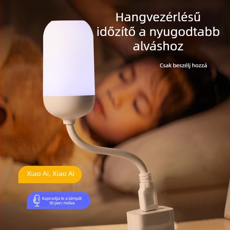 Ágy melletti LED éjjeli lámpa szenzorral és hangvezérléssel, USB tápellátással, hangulatvilágítás a hálószobába
