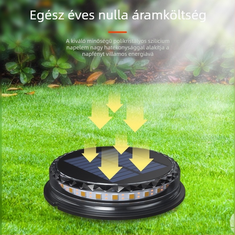 Napelemes, vízálló dekoratív gyeplámpa kertbe és udvarra, LED föld alatti világítás