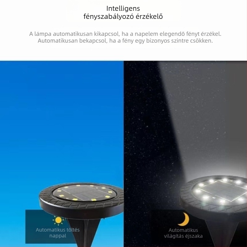 10 LED-es napelemes föld alatti lámpa kültéri használatra: gyepre, kertre és udvarra – IP65 vízálló tájképi világítás