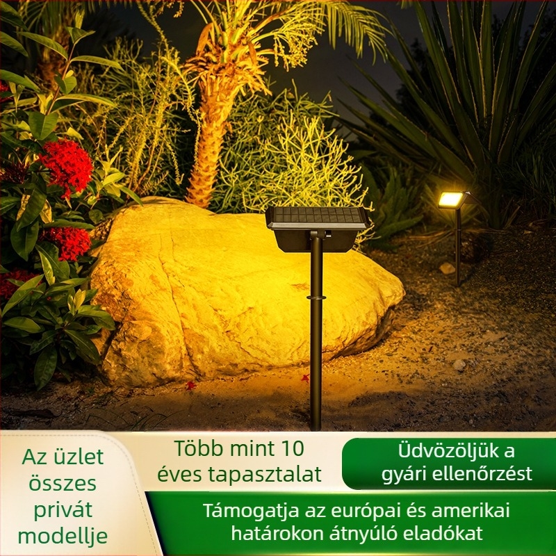 Napelemes kültéri kerti spotlámpa LED-del, IP65 védelmével, gyep és tájvilágítás, méretek 46 cm × 20 cm