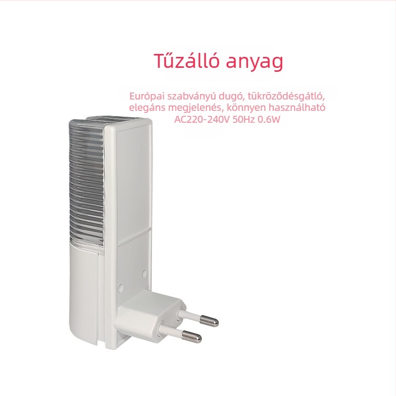 Fényvezérelt LED éjszakai lámpa EU-dugóval Németország/Spanyolország számára, égésálló és antireflexiós, 220V, méretek 70×35×110 mm, modern minimalista stílus