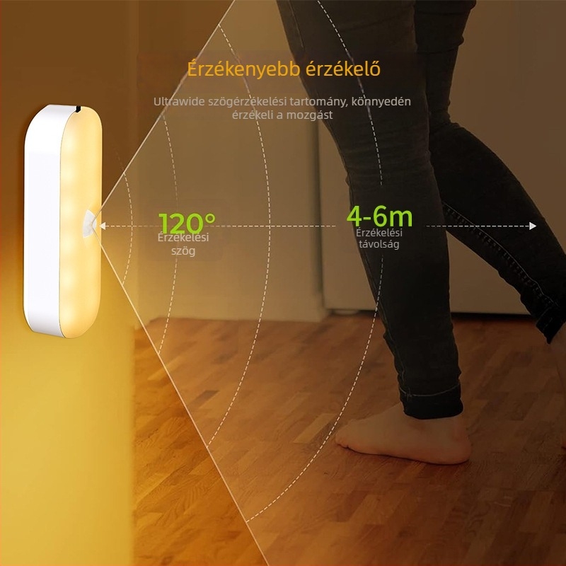 Tölthető mozgásérzékelős éjszakai fény konyhaszekrényhez vagy éjjeliszekrényhez, ABS anyag, modern minimalist dizájn