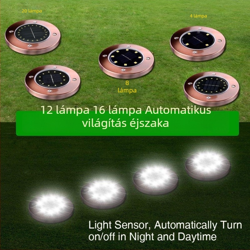 Bronzszínű napelemes föld alatti LED-lámpa (8, 12, 16 vagy 20 LED)