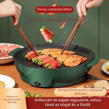 Elektromos grillserpenyő otthoni használatra, grillsütő serpenyő, füstmentes grillezés, sütés és pirítás – 22/26/30 cm átmérő