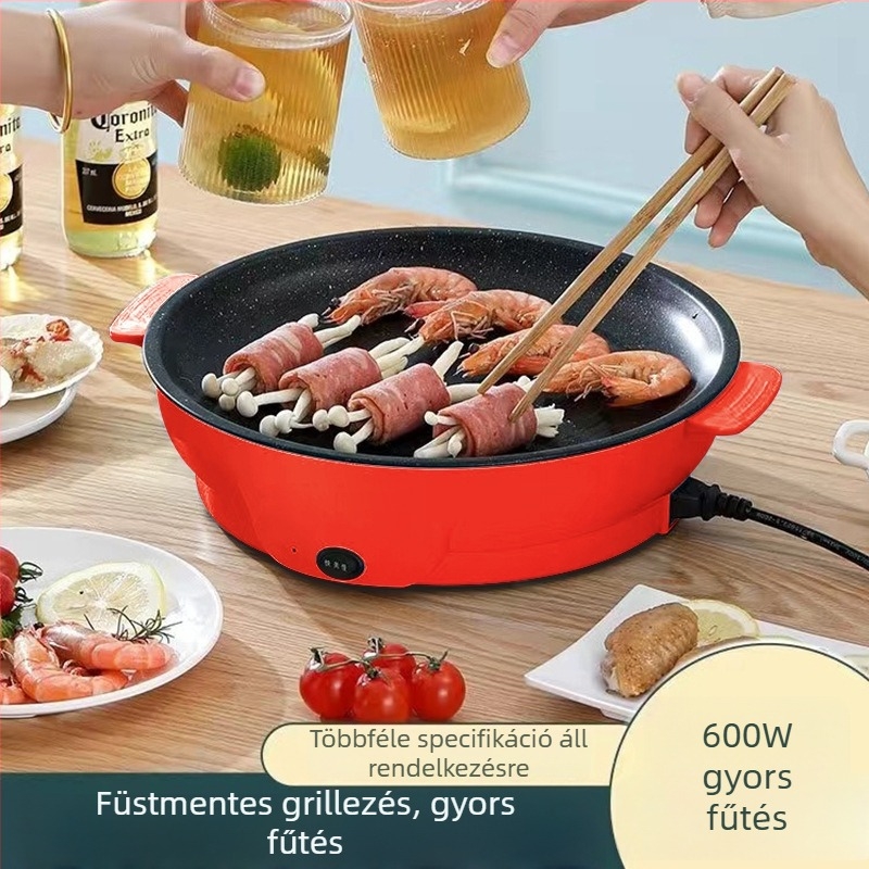 Elektromos grillserpenyő otthoni használatra, grillsütő serpenyő, füstmentes grillezés, sütés és pirítás – 22/26/30 cm átmérő