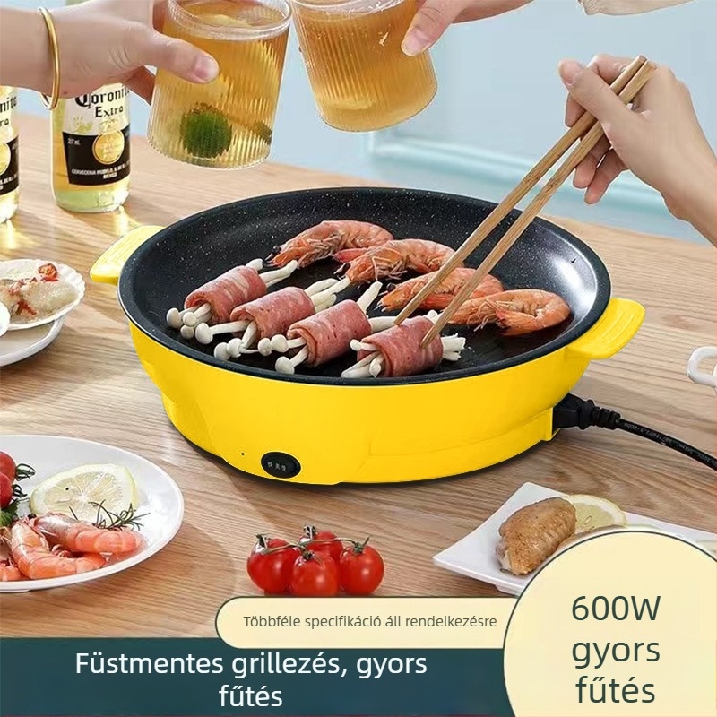 Elektromos grillserpenyő otthoni használatra, grillsütő serpenyő, füstmentes grillezés, sütés és pirítás – 22/26/30 cm átmérő