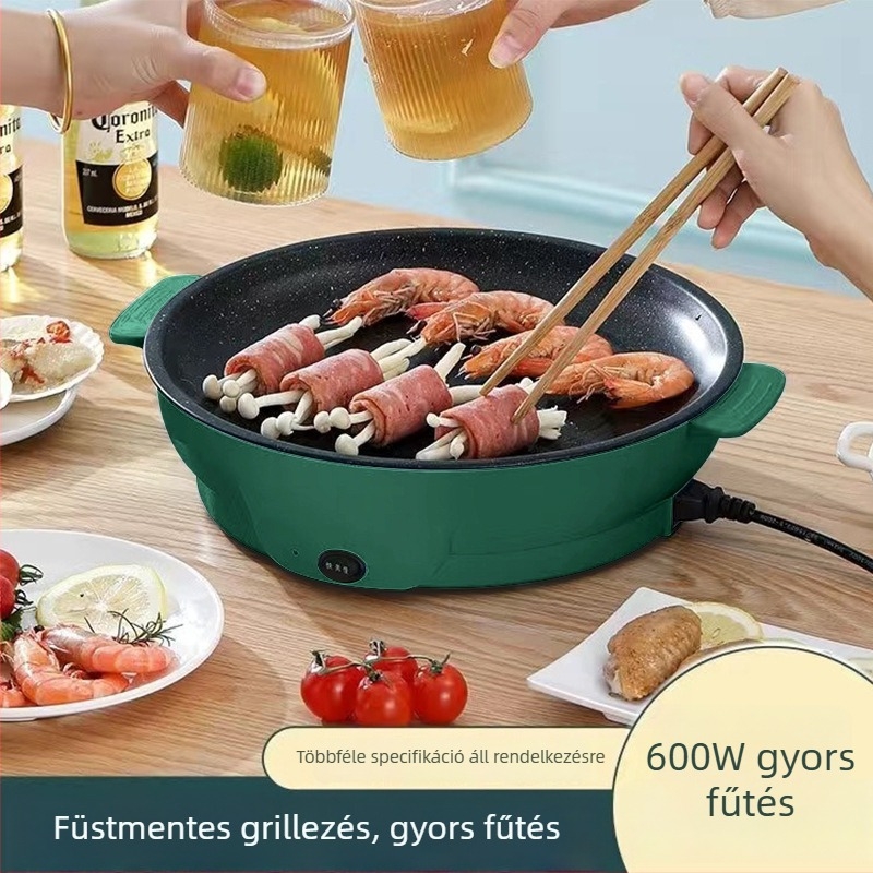 Elektromos grillserpenyő otthoni használatra, grillsütő serpenyő, füstmentes grillezés, sütés és pirítás – 22/26/30 cm átmérő