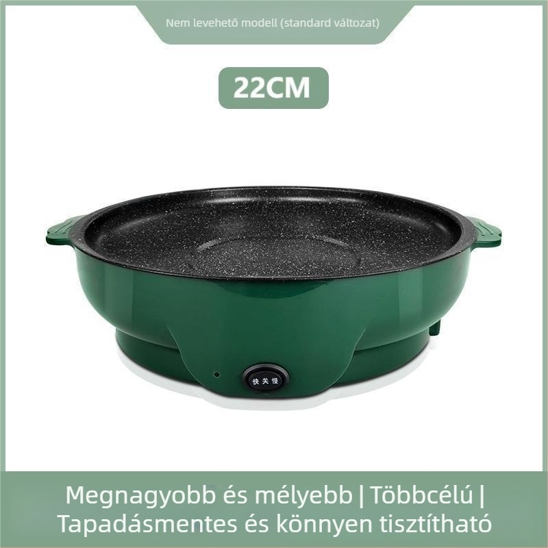 Elektromos grillserpenyő otthoni használatra, grillsütő serpenyő, füstmentes grillezés, sütés és pirítás – 22/26/30 cm átmérő