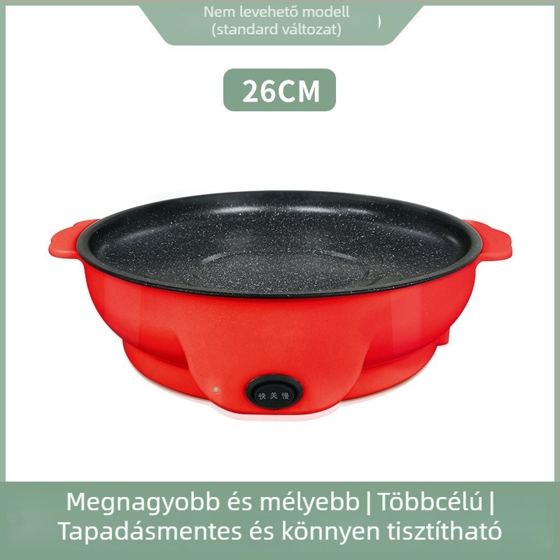 Elektromos grillserpenyő otthoni használatra, grillsütő serpenyő, füstmentes grillezés, sütés és pirítás – 22/26/30 cm átmérő