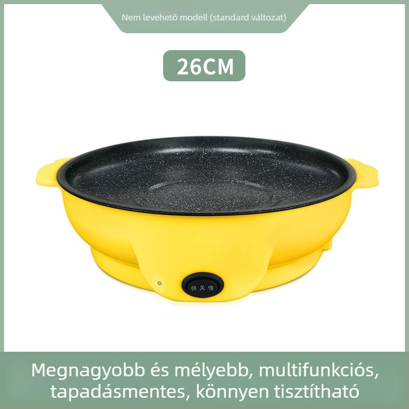 Elektromos grillserpenyő otthoni használatra, grillsütő serpenyő, füstmentes grillezés, sütés és pirítás – 22/26/30 cm átmérő