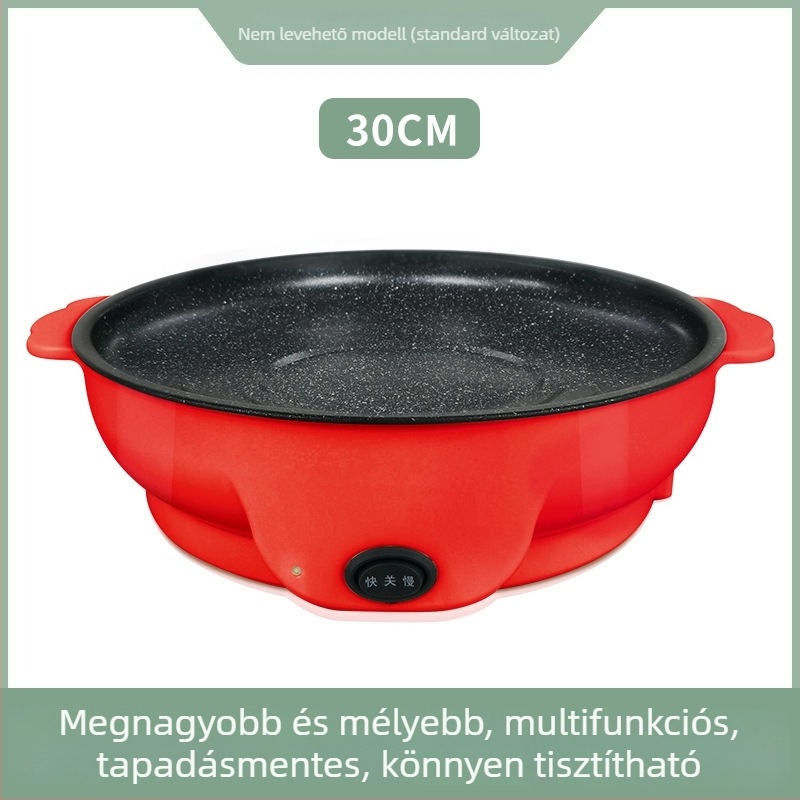 Elektromos grillserpenyő otthoni használatra, grillsütő serpenyő, füstmentes grillezés, sütés és pirítás – 22/26/30 cm átmérő