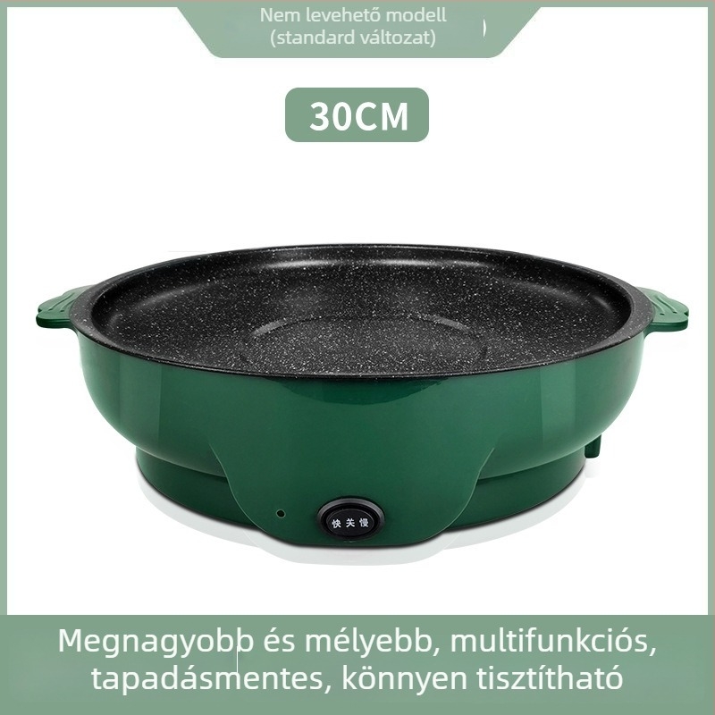 Elektromos grillserpenyő otthoni használatra, grillsütő serpenyő, füstmentes grillezés, sütés és pirítás – 22/26/30 cm átmérő