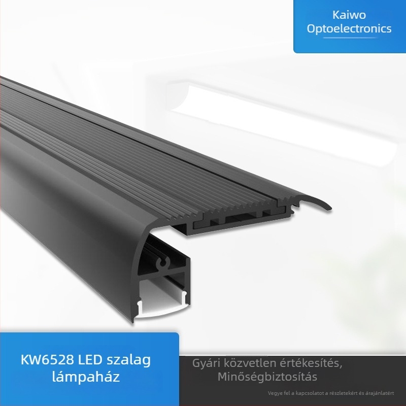 KW6528 fekete lépcsőfény-készlet lineáris világításhoz, alumínium csatornával és ultra vékony LED-szalaggal