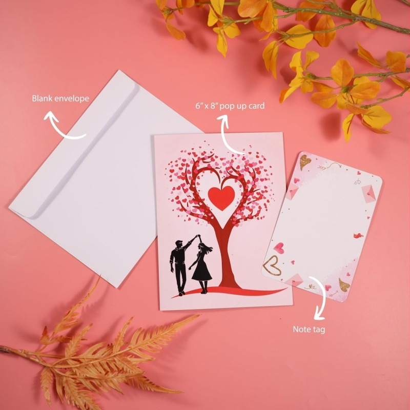 3D pop-up kártya szív alakú fával Valentin-napra, Anyák napjára és esküvői meghívókhoz
