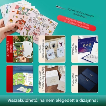 Kártya személyre szabási szolgáltatás: képeslapok, üdvözlőlapok, meghívók, borítékok, aranyozott különleges alakú hajtogatható kártyák, PVC-kártya nyomtatás