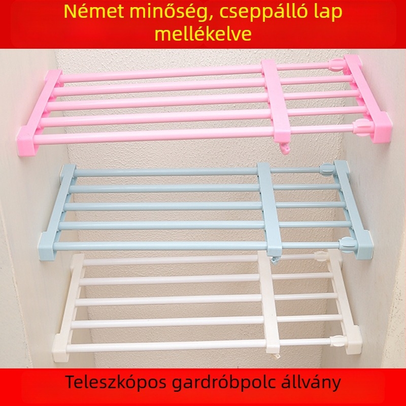 Teleszkópos ruhásszekrény és cipő tároló polc szeparátorokkal, fúrás nélküli szerelés