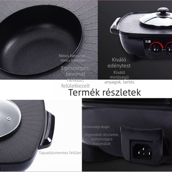 Elektromos, egybeépített főző- és grillsütő, 4–5 literes kapacitás, dupla hőmérséklet-szabályozás, Shabu-Shabu és Teppanyaki
