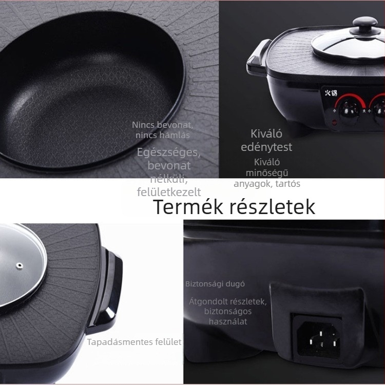 Elektromos, egybeépített főző- és grillsütő, 4–5 literes kapacitás, dupla hőmérséklet-szabályozás, Shabu-Shabu és Teppanyaki