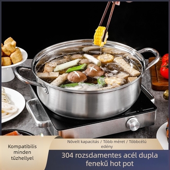 304 rozsdamentes acélból készült hot pot, tiszta leves, Shabu-Shabu stílus, tapadásmentes, háromrétegű alj, indukciós főzőlap kompatibilis, 6.1-10 L
