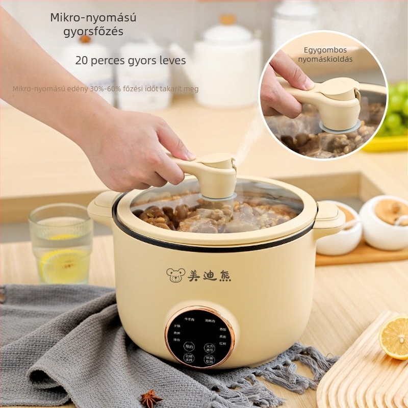 Többfunkciós elektromos edény belső non-stick felülettel, kapacitás 4–5 l, 110 V, 1201–1500 W, gőzölés, sütés, főzés, párolás, pörkölt