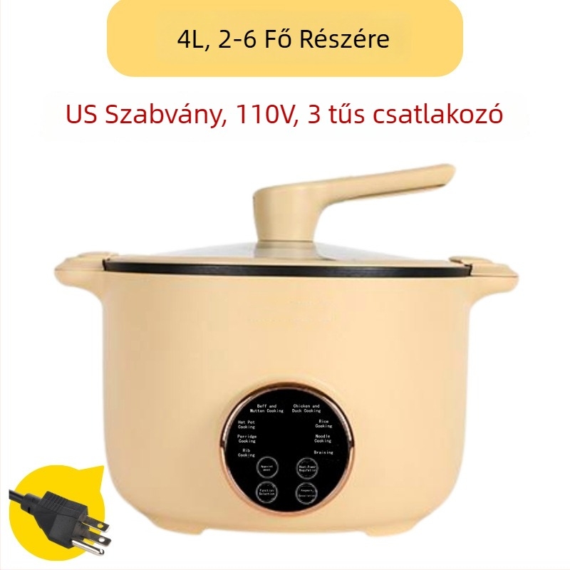 Többfunkciós elektromos edény belső non-stick felülettel, kapacitás 4–5 l, 110 V, 1201–1500 W, gőzölés, sütés, főzés, párolás, pörkölt