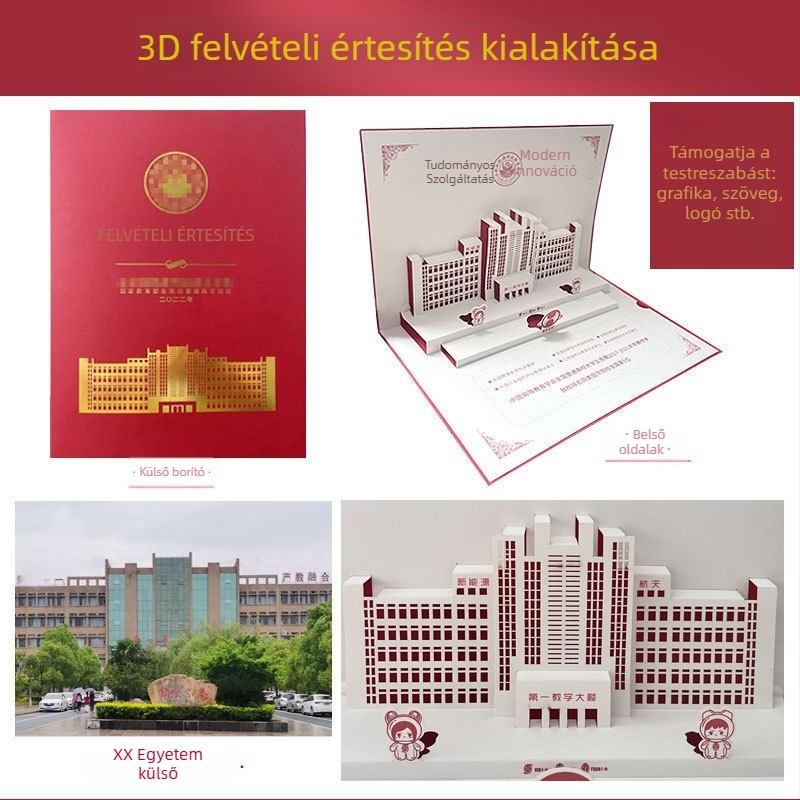 3D pop-up üdvözlőlap egyetemi felvételi értesítéssel és óvodai beiratkozási meghívóval – emlék dizájn