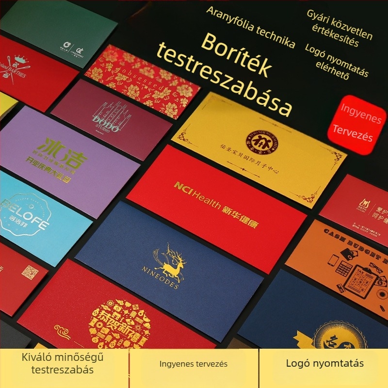 Színes gyöngyházfényű papírból készült borítékok, logónyomtatás – parti meghívók