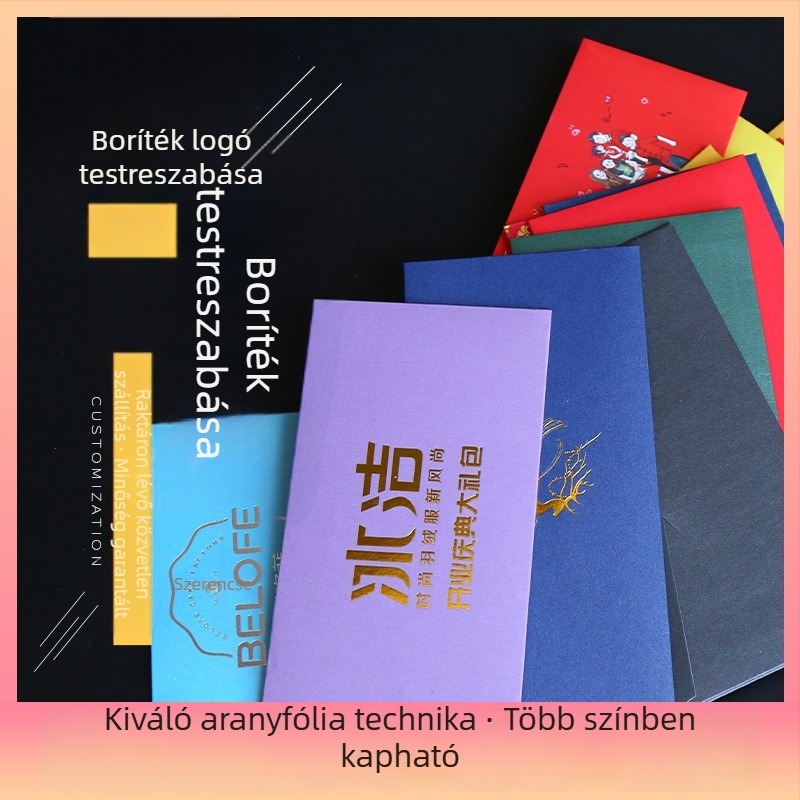 Színes gyöngyházfényű papírból készült borítékok, logónyomtatás – parti meghívók