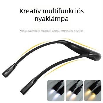 USB-töltésű LED nyakba vehető olvasólámpa, nyakhoz kötött olvasáshoz, éjjeliszekrényre illeszkedő asztali lámpa meleg fényű