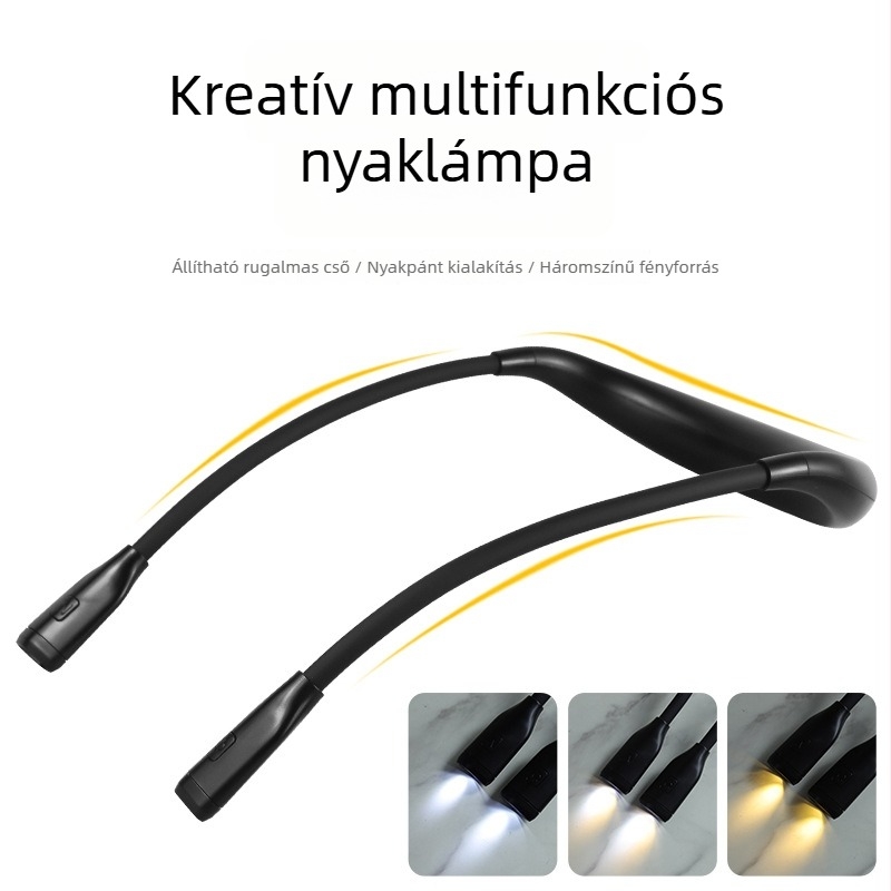 USB-töltésű LED nyakba vehető olvasólámpa, nyakhoz kötött olvasáshoz, éjjeliszekrényre illeszkedő asztali lámpa meleg fényű