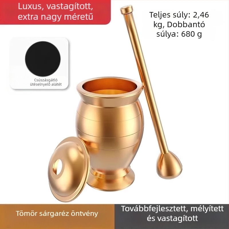 Masszív sárgaréz mozsár és pestle, fokhagyma nyomó és hámozó; többfunkciós őrlő gyógynövényekhez és fokhagymához