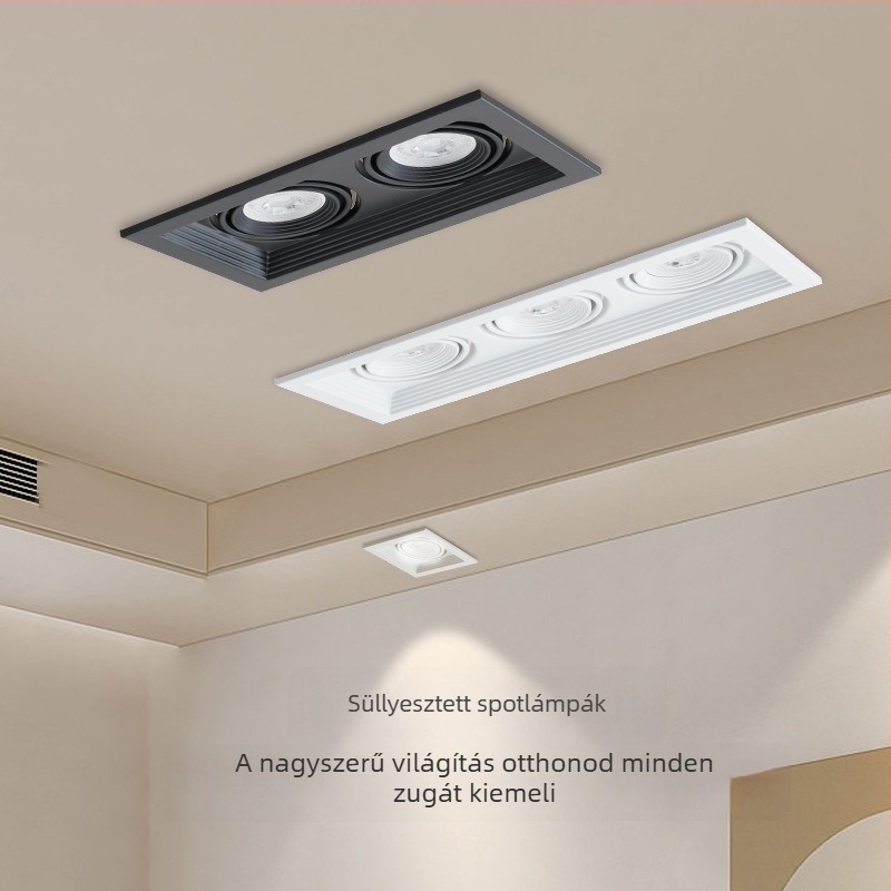 Beépített négyszögletes lámpaház rácsos kivitelben, kettős fejű mennyezeti világítással