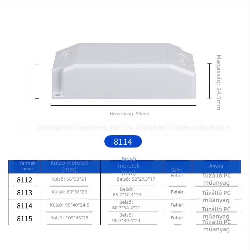 LED-Driver ház, méretek 66×33×21 mm, műanyag ház LED tápegységhez