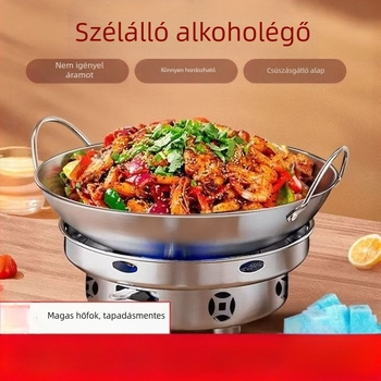 Megvastagított rozsdamentes acél alkoholtűzhely és kis edény – hordozható készlet kollégiumi szobákhoz és otthoni használatra, kompatibilis szilárd és folyékony üzemanyaggal
