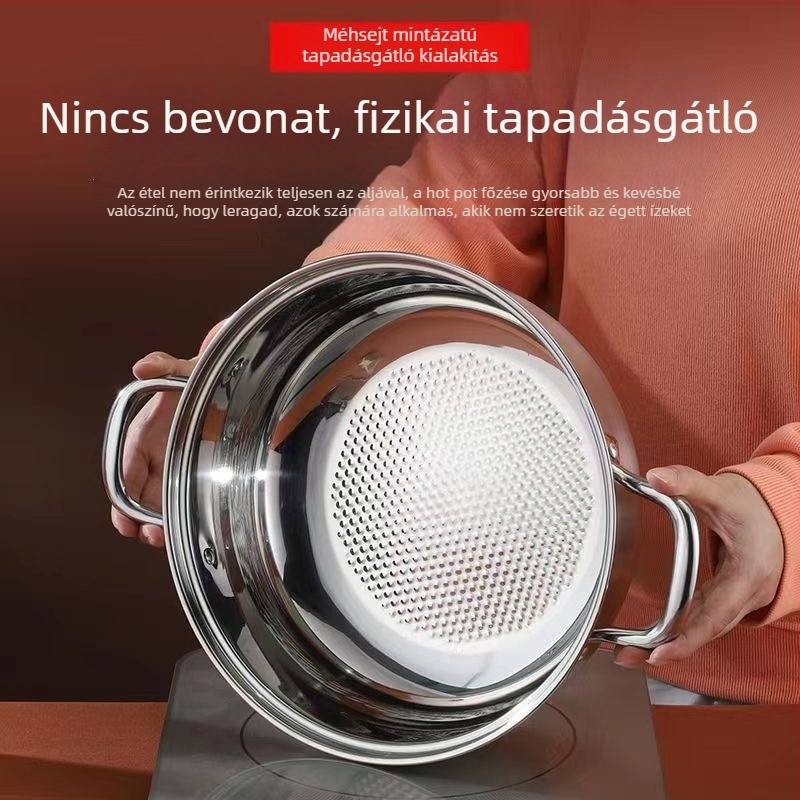 Extra vastag rozsdamentes acél, tapadásmentes felülettel, alját halpikkelyek mintázatával, sokoldalú leveses edény otthoni és kereskedelmi használatra, indukciós sütőlapokkal kompatibilis.