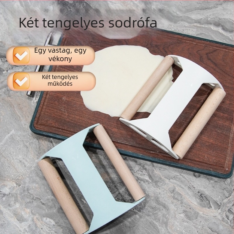 Fából készült kétsíkú nyújtófa állítható vastagsággal tészta és knédli – masszív fa, kétfunkciós konyhai eszköz