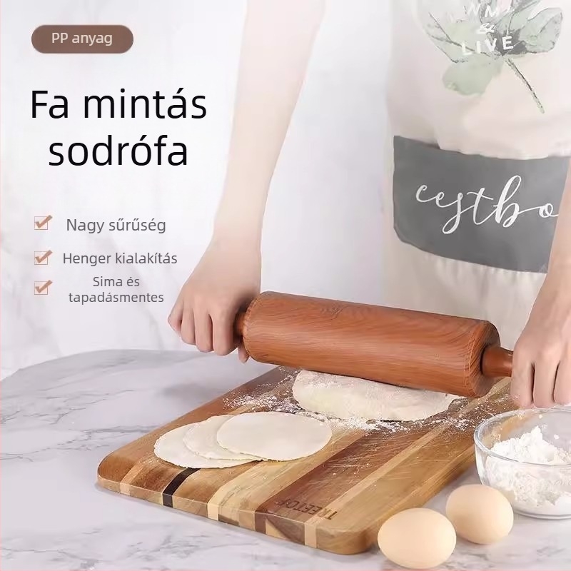 Nagy méretű, fa hatású sodrófa otthoni használatra, alkalmas gombóc- és tésztaalapú tészták nyújtására.