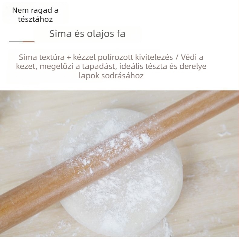 40 cm hosszú fa nyújtófa, tapadásmentes bevonattal, tészta és knedli lapokhoz
