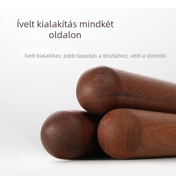 Hosszított tömörfa nyújtófa, kerek fejű, fekete dióból készülő, tészta és gyoza tésztalapok készítéséhez