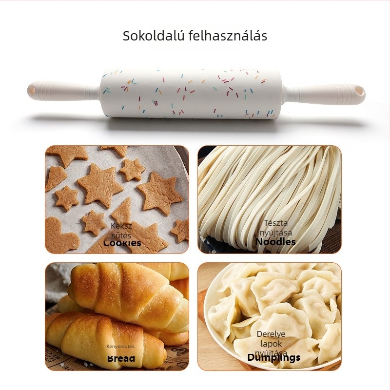 Egyedi szilikon nyújtóhenger forgó görgővel – kézi sütőeszköz