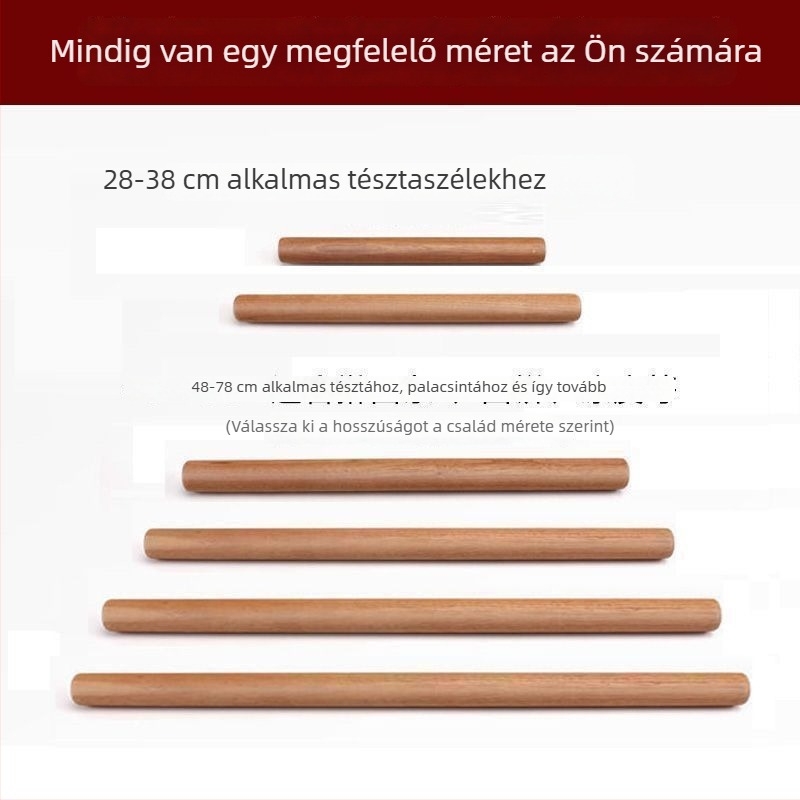 Tömörfa nyújtófa háztartási használatra, ideális töltött tészta lapokhoz és vastag nudlihoz, nagy méret, tapadásmentes, konyhai tésztaeszköz.