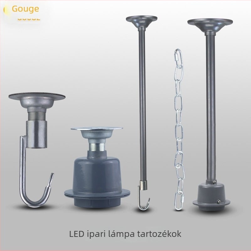 Ipari függesztett lámpa hosszú sínnel raktárba, gyárba és irodába – IP66, teljes tartozék készlet