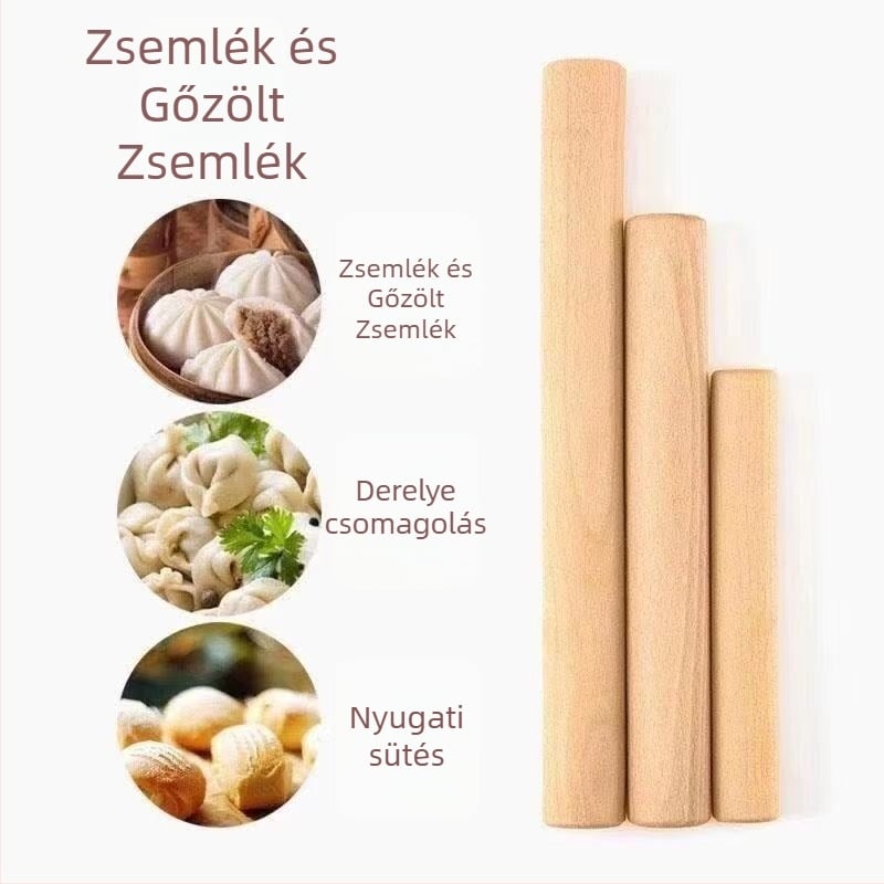 Bükkfából készült nyújtófa, tömörfa, nagy és kicsi méretben, háztartási használatra, tészták nyújtásához