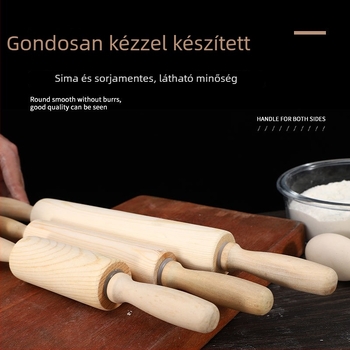 Masszív fából készült tésztahenger gravírozott mintával, tésztához, gombócokhoz és süteményekhez