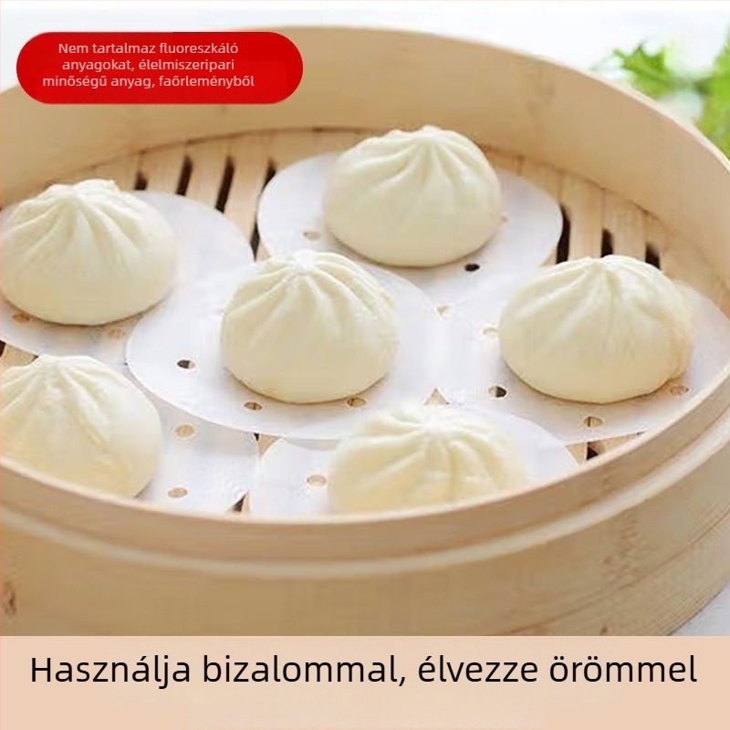 Egyszer használatos gőzölőpapír, élelmiszer-minőségű, tapadásmentes, kör alakú gőzölő alátét, otthoni használatra