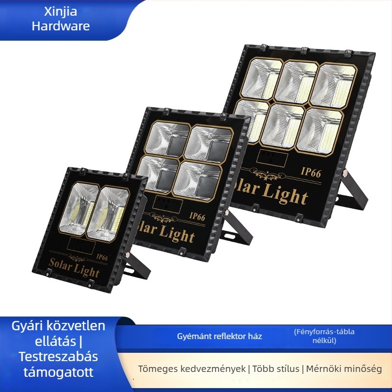 Otthoni udvari vízálló kültéri napelemes LED reflektor, 100W/200W/300W, rendkívül fényes