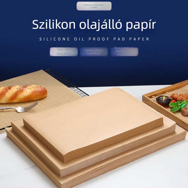 Bőrbarna színű olajpapír tepsi alátét, élelmiszer-biztonságos, sütőbiztos, egyszer használatos otthoni sütéshez és grillhez, magas hőmérsékletnek ellenálló