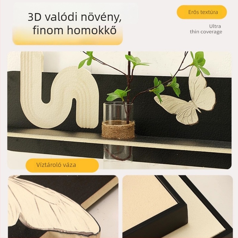 Vízben növő zöld növények nappali dekorációs festménye, absztrakt háromrészes falikép a kanapé háttere elé, minimalistikus, 3D homokkő festmény