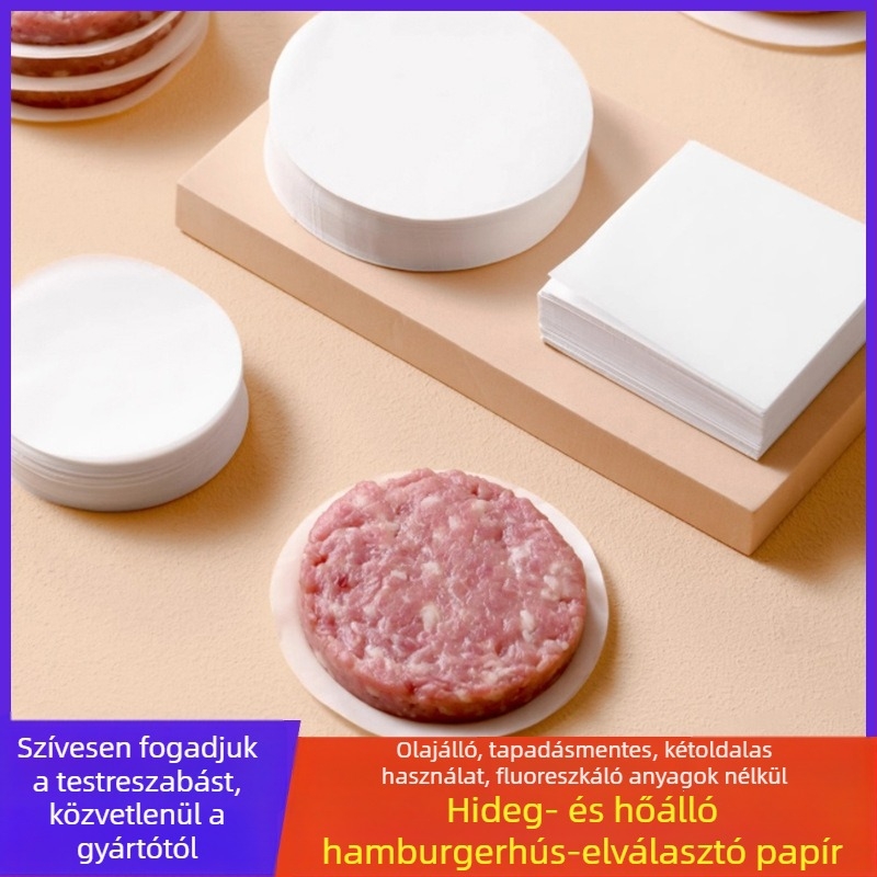 Hamburger hús töltelék csomagolópapír, kétoldalas nem tapadó szilikon bevonat zsírtűrő papír hűtőházhoz, étel elválasztó papír, testreszabható