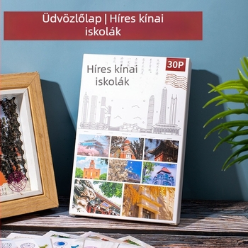30 darabos képeslap-szett a dobozban, kézzel rajzolt karikatúra illusztrációkkal, üdvözlőlapok, egyszerű és modern dizájn